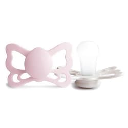 FRIGG Butterfly Anatomical SilkySoft Silicone Baby Pacifier | Made in Denmark | BPA-Free (Primrose/Silver Gray, 6-18 Months)