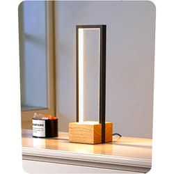 EDISHINE Dimmable LED Table Lamp, Square Modern Bedside Lamp with 3 Color Temps 3000K 4500K 6000K, Black Aluminum Frame, Complete Wooden Base, Nightstand Lamp for Bedroom