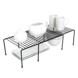 Smart Design Expandable Storage Rack - Scratch Resistant Feet - Metal Wire - Kitchen Counter, Bathroom Medicine Organizer, Dish, Plate Display Shelf, Sink Cabinet, Cupboard Riser - 16 x 32.5 - Black