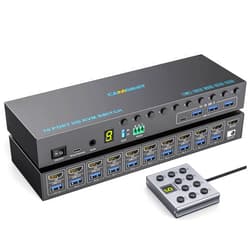 Camgeet 10 Port 8 Port HDMI KVM Switch 4K@60Hz EDID Simulation, USB3.0 KVM Switch HDMI for 10 Computers Share 1 Monitor and 4 USB Devices, KVM Switches with Audio RS232 Wired Remote 12V Power and USB Cable