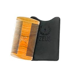 ZEUS Organic Sandalwood Double-Sided Beard Comb w/Leather Sheath - R31, Vegan-Friendly, Anti-Static, Everyday Carry Comb