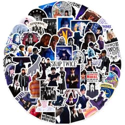 PWSTY 70PCS Wednesday Addams Stickers Tim Burton Movies Stickers Decal Laptop Sticker Wardrobe Car Skateboard Motorcycle Bicycle Mobile Phone Luggage Guitar DIY Decal for Teens (Wednesday Addams)