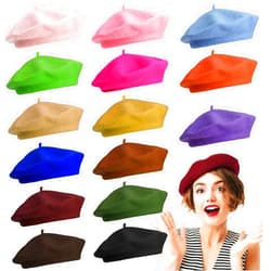 Honoson 15 Pieces Women Wool Beret Hat Wool French Beret Hat Artist Beret Cap Winter Solid Color Hat for Women (Elegant Color)