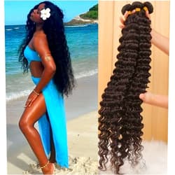 Beafay Hair Brazilian Human Hair Bundles Deep Wave (20 22 24 26) 12A Grade 100% Unprocessed Virgin Remy Deep Curly Human Hair Weave Bundles Human Hair Wet and Weft Extensions Natural Black Color for Black Women