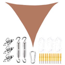 CWYPB Awning Triangle Shade Sail, 90% UV Ray Protection Waterproof Awning for Patio Garden Outdoors with Free Rope and Fixing Kit 12 Sizes,Brown,2×2×2m