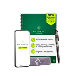 Rocketbook Flex Reusable Planner, Smart Undated, Daily, Weekly, Monthly, Annual Calendar Templates, Executive Size 6X8.8, Green (Pack of 1)