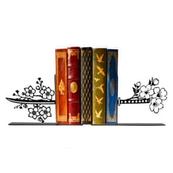 Zckjnoi Samurai Katana Bookends – Metal Book Ends for Shelves, Cute Book Ends with Cherry Blossom Design, Unique Book Holders and Book Stopper, Anime Decor and Gifts for Men
