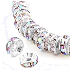 WHEAZIENS 200Pcs 6mm Rondelle Spacer Beads Silver Plated AB Color Crystal Rhinestone for Jewelry Making Loose Beads for Bracelets
