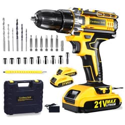 KELNOW Cordless Drill, 21V Electric Drill Set, 2 Batteries 2000mAh Electric Screwdriver, 42Nm Power Drill Driver, 25+1 Torque, 2 Speed, LED Light, 24 Accessories Battery Combi Drill Kit Tools for DIY