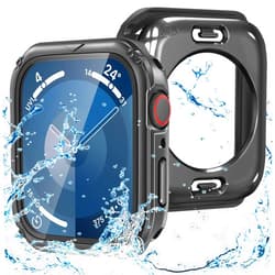 Goton 2 in 1 Waterproof Rugged Case for Apple Watch Series 9 8 7 45mm Screen Protector, 360 Protective Glass Face Cover Hard PC Bumper + Back Frame for iWatch s7 s8 s9 Accessories 45 mm Black
