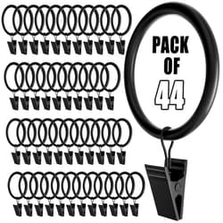 Homyplaza 44 Pack Black Curtain Rings with Clips, Curtain Hooks for Hanging, Heavy Duty Drapery Rings, Polish Rustproof Curtain Clips Hangers for Drapes, 1.5