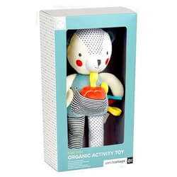 Petit Collage Organic Busy Bear Activity Toy – Handmade Teddy Bear Stuffed Animal for Babies and Toddlers, Entertains with Gentle Developmental Activities