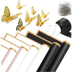 Skykoo 30 Pcs Flower Wrapping Paper Bouquet w/ 12 Pcs 3D Gold Butterfly Decorations & 2 Ribbon Rolls & Tape Refill & 50 pins | Floral Wrapping Paper 22.8x22.8 Inch, Multicolor