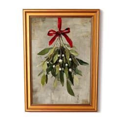 InSimSea Gold Framed Christmas Wall Art, Vintage Canvas Prints Decor, Mistletoe Paintings Wall Shelf Decor, Farmhouse Pictures for Winter Bedroom Holiday Decoration Gifts, 12x16inch