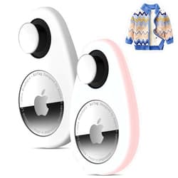 JUCONU 2 Pack Airtag Holder for Kids Hidden,GPS Tracker Case, Anti-Removal Airtag Silicone Case with Pins, Suitable for Children, Elderly, Pets, Backpack, Luggage (White & Pink, 2 Pack)
