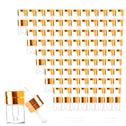 Comrzor 100 Pack 1ml Clear Glass Dropper Bottles with 4 Pcs Plastic Droppers, Mini Sample Dropper Bottles for Essential Oils Perfume Cosmetic Liquid, Empty Travel Sample Vials with Gold Cap