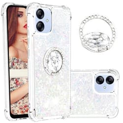 CCSmall Glitter Clear Sparkly Bling Case for Samsung Galaxy A04E for Women Girls, Flowing Liquid Quicksand Cover with Diamond Ring Holder Case for Samsung Galaxy F04 /M04 /A04E LSZ Colorful