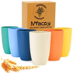 Mfacoy Wheat Straw Cups Set of 6, 12 oz Unbreakable Drinking Cups, Reusable Cups, Stackable Tumbler Cups, Colourful Water Cup Set for Kitchen, BPA Free, Dishwasher & Microwave Safe, Cups with 6 Colors