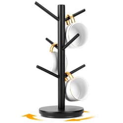 MyLifeUNIT Mug Holder Tree, 360° Rotated Coffee Cup Holder with 6 Hooks, Wooden Coffee Mug Holder Organizer for Counter Top, Coffee Bar Accessories (Black)