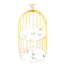 Lurrose Birdcage Shape Vanity Tray Bird Cage Cake Display Stand Multi- Function 2 Tier Storage Organizer Shelf for Dessert Food Cosmetics Golden Size 2 Marble Pattern