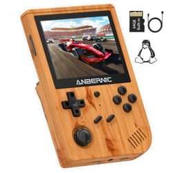 HAIHUANG RG351V Handheld Game Console,Plug & Play Video Games Supports Double TF Extend 256GB,Portable Game Console 3.5 Inch IPS Screen 2521 Games Wood Grain