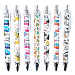 YJ PREMIUMS Camping Pens 7PC – Cool Vintage Camper Black Ballpoint Aesthetic Outdoor Activities Fun Writing Tools Men Women Students Professionals Unique Theme Party Favors, Office School Supplies Gifts
