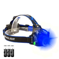 GaiGaiMall Blue LED Headlamp Flashlight Water Resistant Zoomable 3 Modes Blue Head Lamp for Fishing Hunting Outdoor Activities