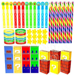 HandTool 72pcs Super Bros Party Favors, Birthday Party Supplies Including Stress Relief Stars, Notebooks, Rainbow Pencils, Silicone Bracelets, Game On Gaming Party Gifts Classroom Rewards for Kids