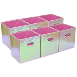 Handy Laundry 6-Pack Foldable Cube Storage Bins – Decorative Collapsible Organizer for Shelves, Closets, Underbed, Clothes, or Kids’ Toys (Shiny Pink)
