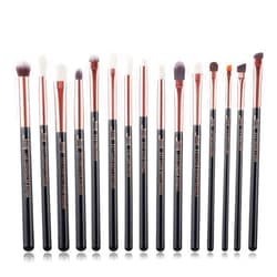 Jessup 15Pcs Professional Makeup Brushes Set Make up Brush Tools kit Eye Liner Shader Wood Handle Natural-synthetic Hair Brushes Pearl Black/Rose Gold T157