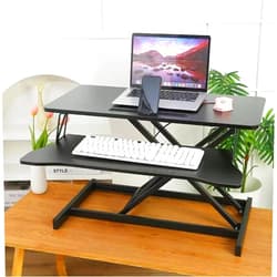 Panana Standing Desk Converter, Height Adjustable Sit to Stand Up Workstation, Dual Monitor and Laptop with Wide Keyboard Tray for Home Office (25.6