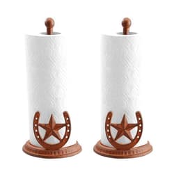 SPI Home 64037 Farmhouse Chic Lone Star and Horseshoe Rustic Brown 13 x 6.5 Cast Iron Countertop Paper Towel Holder Set of 2