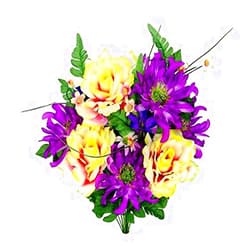 Admired By Nature 14 Stems Artificial Rose, Mum Flower with Greenery Foliage Mixed Bush for Home, Wedding, Restaurant & Office Decoration Arrangement, Lilac/Lavender/Velvet, 2 Pieces