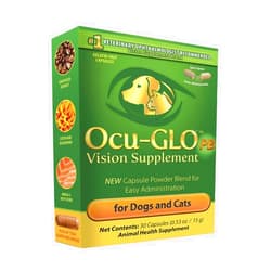Ocu-GLO PB Vision Supplement for Small Dogs & Cats – Easy to Administer Powder Blend with Lutein, Omega-3 Fatty Acids, Grape Seed Extract and Antioxidants to Promote Eye Health, 30ct Sprinkle Capsules