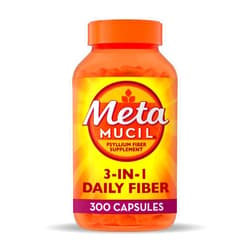 Metamucil 3-in-1 Fiber Capsules, Daily Psyllium Husk Fiber Supplement, Fiber Capsules for Digestive Health, Plant-Based Psyllium Husk Fiber Capsules, #1 Doctor Recommended Fiber Brand, 300ct Capsules