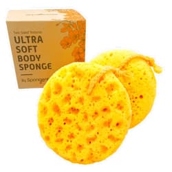 Sunlite Sports Spongentle Deep Cleansing Body Loofah Sponge, for Bath and Shower Loofah with Suction Cup, Multiple Textures for Gentle and Deep Exfoliation, with Nature Color, Generous and Rich Lather (Pack of 2)