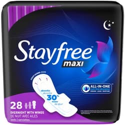 Stayfree Maxi Pads Overnight With Wings 28ct, 28Count