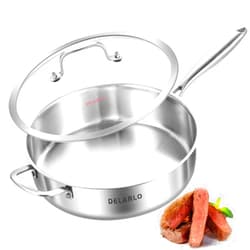 DELARLO Tri-Ply Stainless Steel 7QT Jumbo Cooker Saute Pan With Lid, 12.5 Inch Deep Frying Pan, Induction Large Skillet, Cooker Pan for Chefs, Dishwasher & Oven Safe