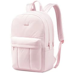 LOVEVOOK Cute Pink Backpack for Women Work Travel, Lightweight Puffy Quilted Bookbag, Teacher Laptop Backpack Purse Laptop Bag Computer Backpack, Waterproof Casual Daypack, 15.6 Inch