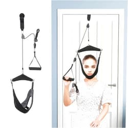 Fanwer Upgraded Neck Stretcher Cervical Neck Traction Device,Double Ratchet Neck Tension Relief Portable Over The Door Device,for Physical Therapy,Neck Pain Relief, Vertebrae Disk Herniation,Black