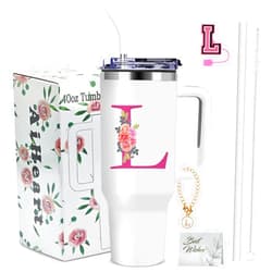 AiHeart 40oz Initial Tumbler,Personalized Gift for Women,Sister,Wife,Best Friend,Monogrammed Gifts for Birthday, Christmas,Custom Tumbler,Cute Tumblers with Straws-L