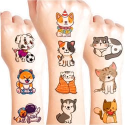 UVUXO Cat and Dog Temporary Tattoo for kids - 102 Styles Cartoon Animals Temporary for Girls Boy Body Arm Shoulder Cute Tattoos Stickers, Birthday Party Supplies Gifts for Kids