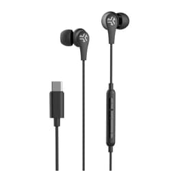 JLab JBuds Pro Signature Wired Earbuds, USB-C Connection, Music Controls, Universal Mic, Custom Fit with Cush Fins, Black