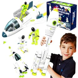 AuntyFey Space Rocket Ship Toys for Kids, Space Toys Shuttle for Kids 3-5-7 with 2 Astronaut Figures, Spaceship with Glowing & Sound Effect, Educational Stem Gift for Boy Girl