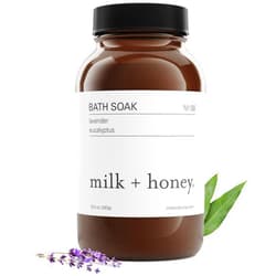 Milk + Honey Calming Bath Soak No. 8 – Moisturizing Epsom Salt with Lavender & Eucalyptus – Relaxing Aromatherapy Soak for Sore Muscles, Dry Skin & Stress Relief – 10 oz