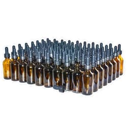 GlassBottleOutlet (Pack of 80) 2 oz. Amber Boston Round with Black Glass Dropper