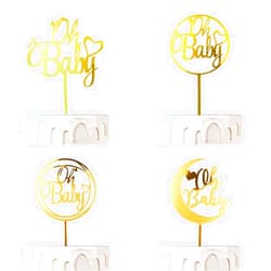 JYNice Oh Baby Cake Topper Gold Acrylic Baby Shower cake toppers Mirror Gold Elegant Handwriting “OH BABY” Sign Girl Baby Shower Boy Cake Topper Gender Reveal Baby Shower（4 pieces）