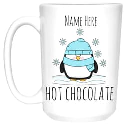 MugzyMugz Custom Hot Chocolate Mug Gift Personalized Kids Hot Cocoa Mugs Custom Coffee Cup Penguin Keepsake Ceramic Tea Cup (15oz White)