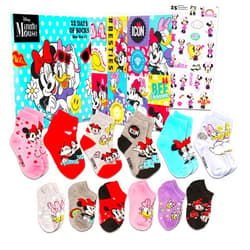 Disney Minnie Mouse Countdown Calendar Socks Set - Bundle with 12 Pairs of Disney Socks for Girls Size 4-7 Plus Stickers | Sock Box Set