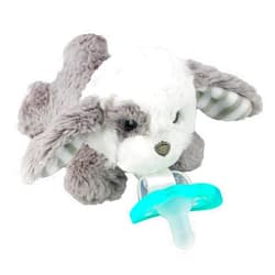 RaZbaby JollyPop Pacifier, Holder w/Detachable Baby Pacifier, Stuffed Animal RaZbuddy, All Ages 0M+, 100% Medical Grade USA Made Silicone, Machine Washable, Textured & Easy to Hold – Puppy